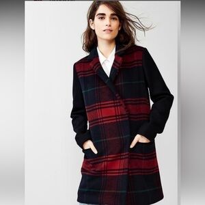 Gap Buffalo Plaid‎ Wool Blend Long Pea Coat XL winter Preppy snow layered